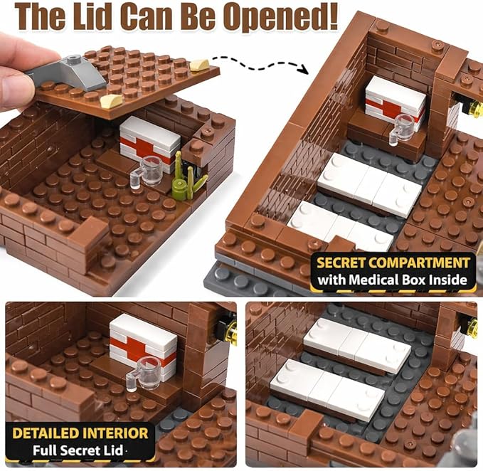 WW2 Military Trench Fortress Building Set（1350 pcs）Military Bunker Model Kit with Medical Room Armory Anti-Aircraft Gun&ampGround Fortress for Adults&ampKids STEM Creative Play Combat Display Co