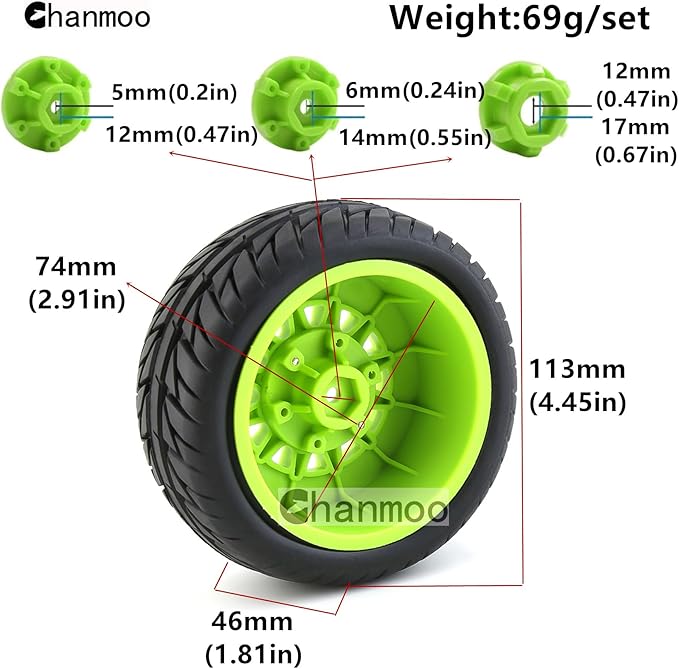 1/10 RC Short Course Truck Tires And Wheels With 12mm 14mm 17mm Hex 113mm 1/8 Rubber Tyres For 1/8 or 1/10 Scale On Road Car HSP Sonic 94102 GT PTG-2 Tamiya TT02 RC Racing Car 4PCS (Red B)