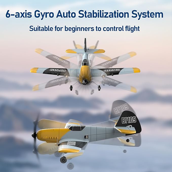 RC Plane 3 Channel Remote Control Airplane 6-axis Gyro Stabilizer BF-109 RTF RC Airplane with 2 Batteries Easy to Fly for Beginners Adults and Kids