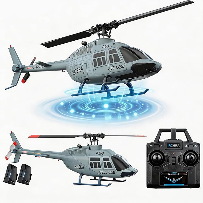 A60 206 Remote Controlled Helicopter Aircraft Plane 4CH RC Heli Aileronless 1/42 Scale 6-Axis Gyroscope Altitude Hovering Optical Flow Position 2Batteries for Adults Beginners/Grey