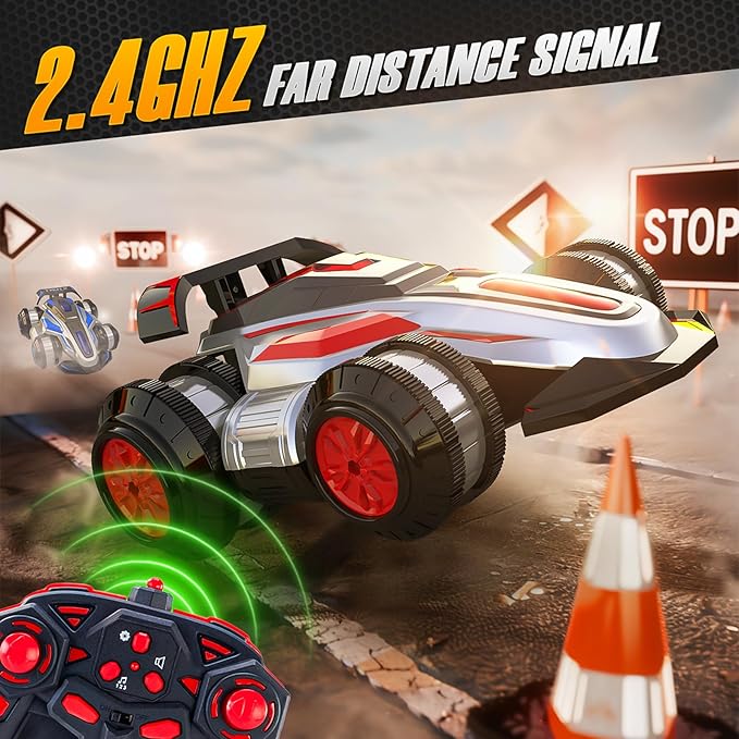 1:14 Remote Control Roll Stunt Car for Boys 360°Rotating 4WD RC Cars with Lights Music Upright Walking Four-Wheeled Rollover Toy Car Presents for Age 6-12（Blue）