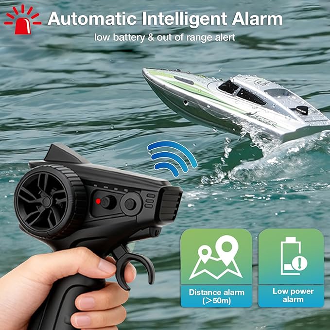 Fast RC Boat for Adults 20KM/H High Speed Remote Control Racing Boats Self-Righting 2 Batteries 20+ Mins 2.4GHz Pool &amp Lake Summer Toys Gifts (Silver)
