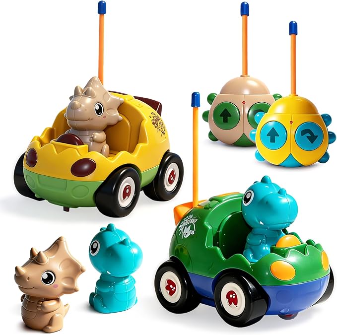 TOPLIVING 2-Pack Remote Control Dinosaur Car Toys for Toddler Ages 18+ Months 2 3 4 5 Year Old Dino RC Vehicle with LED Lights Music Christmas Birthday Gift for Boys &amp Girls
