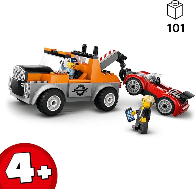 Lego City Tow Truck with Sports Car Toy Car for Boys and Girls from 4 Years Birthday Gift for Children Truck Toy with 2 Mini Figures and Accessories Such as a Cochlear Implant 60435