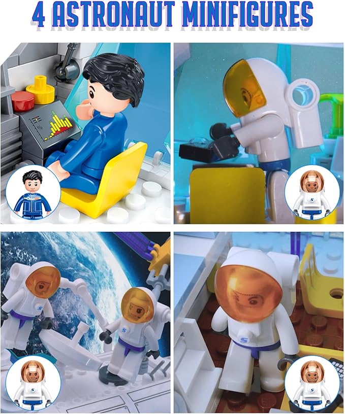 City Space Station Building Set Space Rocket Science Lab Building Kit with 4 Astronaut Minifigures STEM Gift Toys for Boys 6-12 Compatible with Lego Space Shuttle 502 PCS