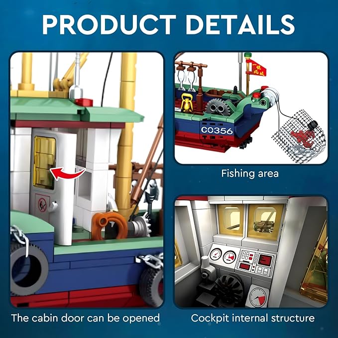 Fishing Boat Building Blocks Sets City Marine Theme Model Kit for Ocean Exploration and Sea Fishing Lovers Fishing Ship Toys for Adults Teens 14+ (582 PCS)