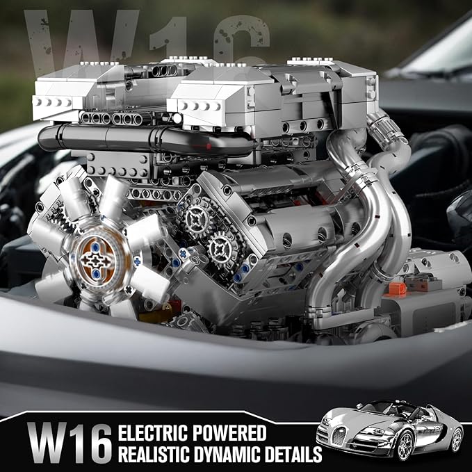 Mould King 10201 W16 Engine Model Kit - Build Your Own Cars 4-Speed Transmission Engine that Works - DIY STEM Project for 14+ Teens Hobby Building Blocks Kit for Adults(2024 Pcs)