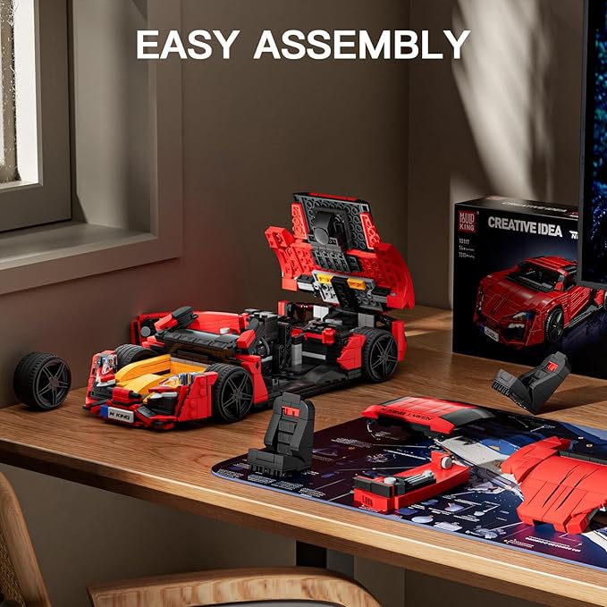 Mould King Car Building Sets 1:12 Scale Red Sports Vehicle Model 10117 Collectible Toys Building Kits Build and Display Construction Set for Adults Aged 14+ (1311 Pieces)