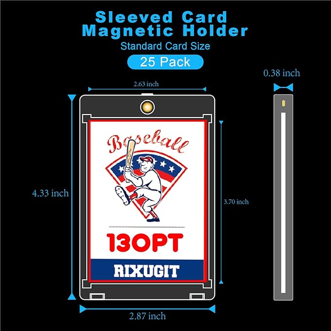 25-Pack Sleeved Magnetic Card Holders -130pt One Touch Card Holder with 2.63x3.7 Larger Inner Dimension First Insert Card into Soft Card Sleeve Then Place into Card Holder for Double Protection