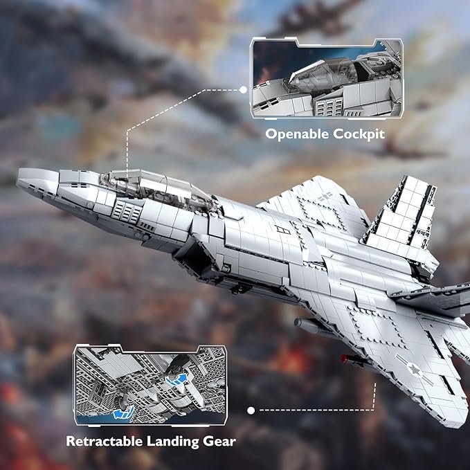 NUTCRACKER Fighter Jet Building Block Set - F-22 Raptor Military Airplane Jet Collection or Home Display Model Military Army Fighter Jet Building Toy Gift for Adult Teens Boys 14+ (1837Picece)