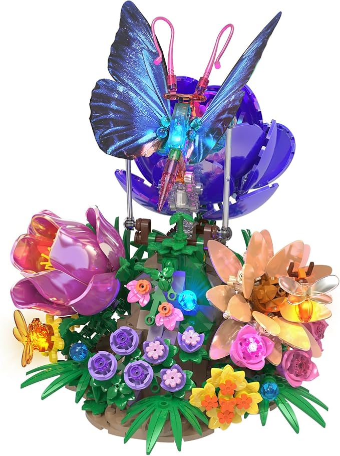 Butterfly Building Sets with Moving Wings &amp LED Lights Botanical Flowers Collection Building Blocks for Adults Butterfly Gifts Model Building Kits for Mom Girlfriend Wife on Birthday Valentine's
