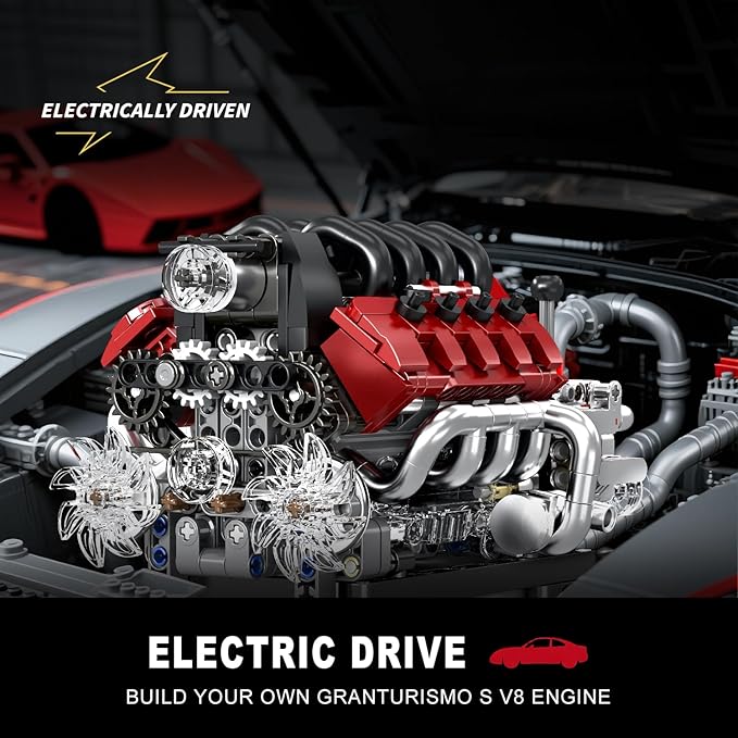 Mould King 10227 V8 Engine Model Kit 787+Pcs Mini V8 Engine Kits that Runs Build Your Own Car Model Engine with Gearshift &amp Motor Building Blocks for Adults DIY Construction Engineering Toy