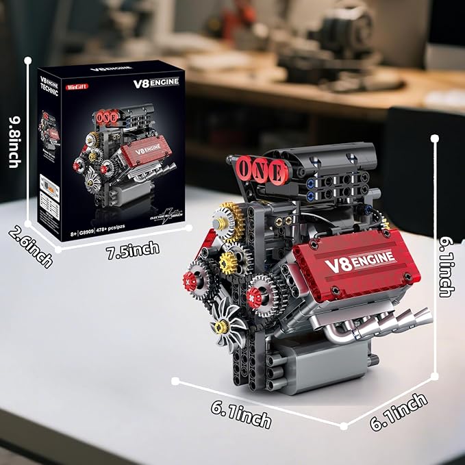 V8 Engine Building SetV8 Engine Model kit that RunBuild Your Own STEM Mini V8 Model Engine Kit with Battery and Motor8-Cylinder Car Engine Building Engineering Toys for Kids Adults(478PCS)