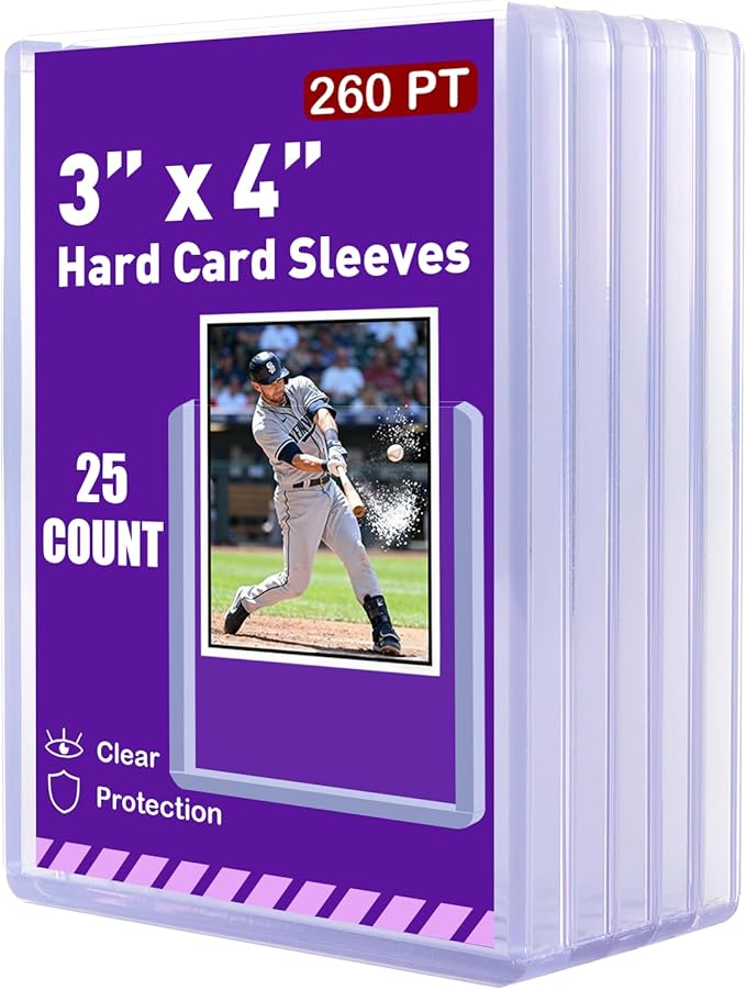 260pt 3x4 Hard Card Sleeves - 25Pcs Hard Plastic Top Loader Card Sleeves for Trading Cards Fit for Thick Baseball Basketball Hockey Football Games and Memorbilia Cards