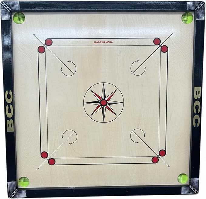 Carrom Board with Coins Striker &amp Bori Powder Smooth Surface Professional Quality Wood Frame Sealed Pockets Water-Resistant (Black 32 Inches)