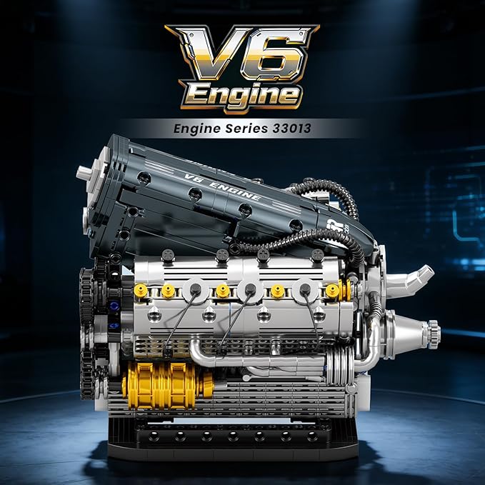Reobrix V6 Engine Building Block Sets for Adults 33013 Mechanical Building Toy V6 Engine Model Kit Technic Engine Gift for Adults Art Decor for Home Office (1268PCS)