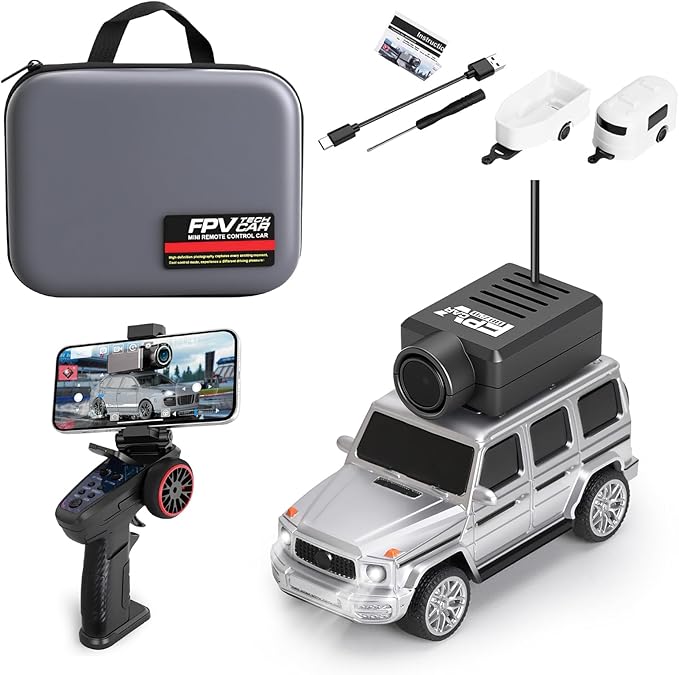 WLtoys Mini RC Car 1:64 Scale FPV RC Drift Car with 720P HD Camera 2.4GHz Transmitter and WiFi App Control with Gyro First Person Perspective Mini Racing Toys for Hobby RC (Black) (Sliver)