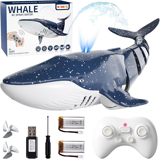 2.4Ghz Remote Control Whale Shark Toys for Boys Kids 1:18 Scale High Simulation Whale Shark for Pool Electric RC Shark Fish Toys with Light &amp Spray Water Function for 4 5 6 7 8 9 Year olds Kid