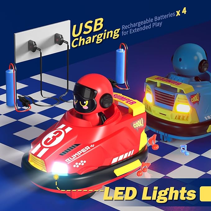 Cute Cartoon Remote Control Bumper Car Toy Set of 2 Players Football Games|Toddlers Mini RC Car Toys with Light &amp Sound &amp 360°Rotating|Christmas Birthday Gifts for 3 4 5 Year Old Boys Girls