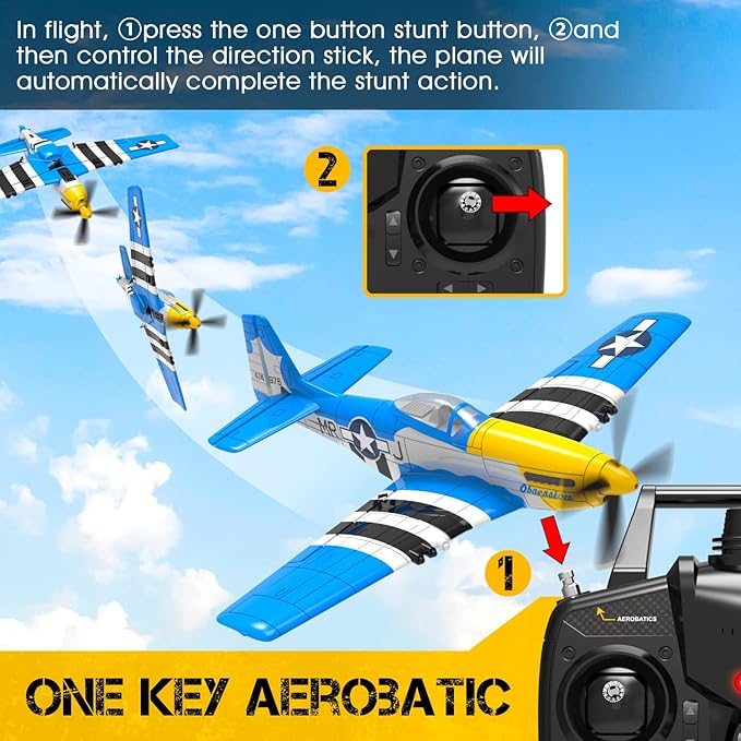 4-Channel Remote Control AircraftP51 Mustang 4-CH RC PlaneReady to Fly RC Plane for Adult with X-Pilot Stabilization System One Key Aerobatics 2.4GHz 6-Axis Gyro