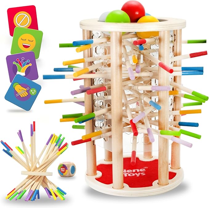 Nene Toys BALLFALL Jumbo – Montessori Wooden Board Game for Kids 3 4 5 6 Years – Colorful Sticks Dice &amp Cards – Fine Motor Skills Toy Math &amp Counting Game – Educational Gift for Boys Girls A