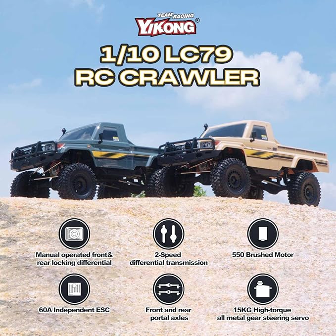 EAZYRC YKHOBBY 1/10 Scale 4X4 RC Rock Crawlers- LC79 Style 4WD Off-Road RC Rock Trucks Manual Diff Locks 2-Speed Transmission Upgradeable Brushed Motor 4WD Off-Road RS for Adults &amp Teens