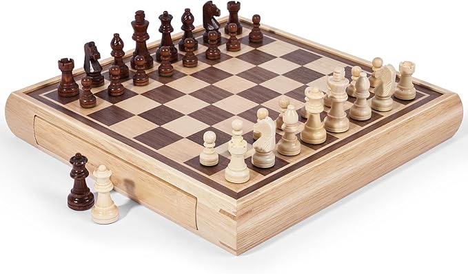 VAMSLOVE 13 Chess Chinese Checkers 2 in 1 Wooden Board Game Set with Pieces Storage Drawer - 2 Extra Queens Bonus Marbles for Birthday Gift (Instructions Included)