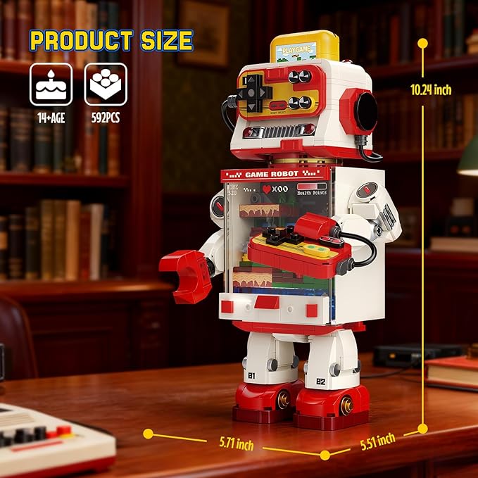 Fantastic Idea Game Robot Building Block Sets Retro Game Console Building Toys Pixel Style Collection &amp Display DIY Model Kit Creative Gifts for Adults Teens 14+（592PCS）