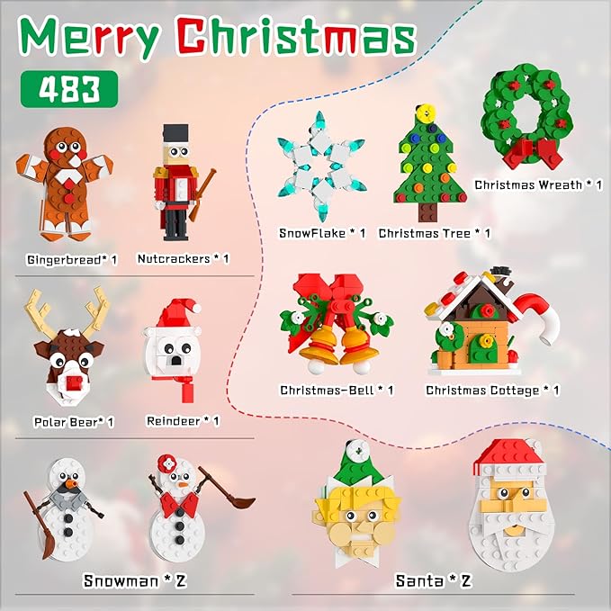Nubee Christmas Ornaments Building Kit Christmas Tree Wreath Santa Snowman Gingerbread Reindeer Nutcrackers Snowflake 13-in-1. Stocking Stuffers Decor Toys Gifts for Boys Girls Kids.