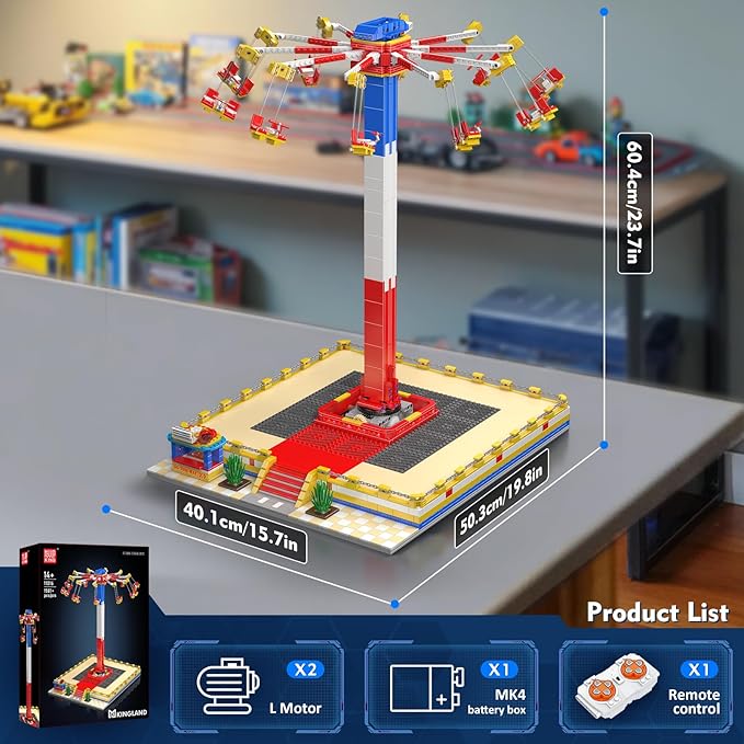 Mould King Flying Swing Ride Building Set Rotating Flying Chair Amusement Park Model Kit City Construction Building Blocks Set Home Decoration Gift for Teens Adults(1581 Pcs)