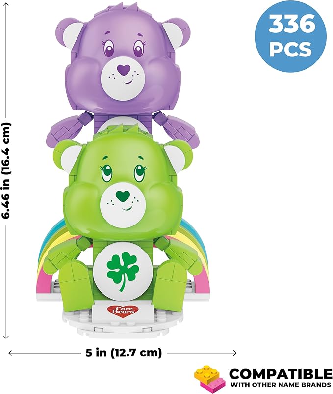 Brickcraft Care Bears Good Luck Bear &amp Share Bear Building Set 336 PCS Construction Toy for Kids Ages 8+ Collectible Rainbow Figures Gift Idea for Girls and Boys Birthday Christmas Holiday