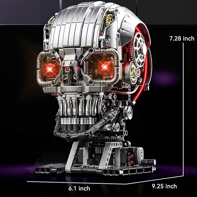 Fangool Mechanical Skeleton Head Building Blocks Set Scary Zombie Themed Skull Action Figure Toy Kit Horror Scene Decoration Kit Halloween Christmas or Birthday Gifts for Friends 1099 Pcs