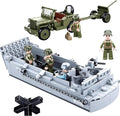 General Jim's WW2 Landing Craft Higgins Boat Building Blocks Set – 325 Pieces with Military Jeep &amp Rotating Figures – Compatible with All Major Brick Brands – Historical WW2 Model Set