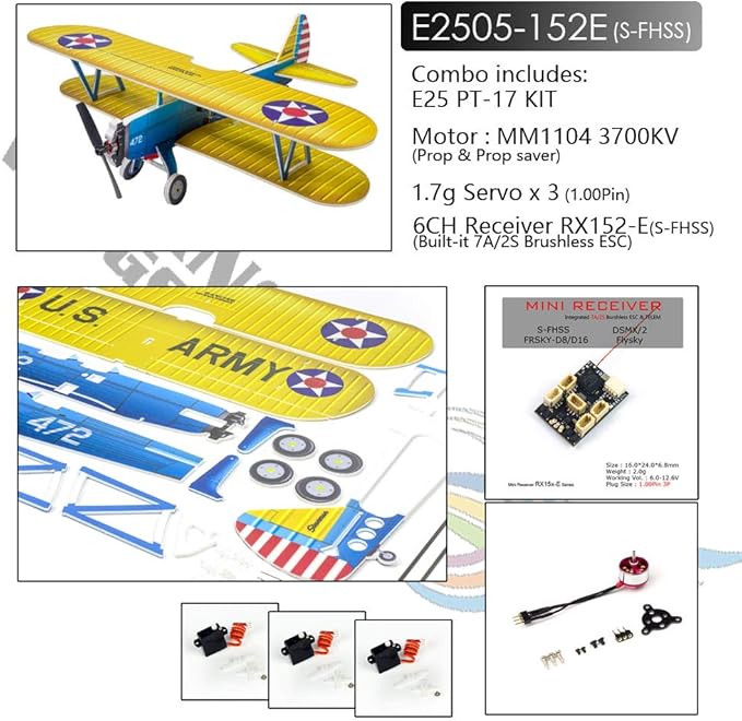 4CH Micro 450mm RC Foamy Indoor Outdoor Biplane Stearman PT-17 Kaydet (E2505-152E)