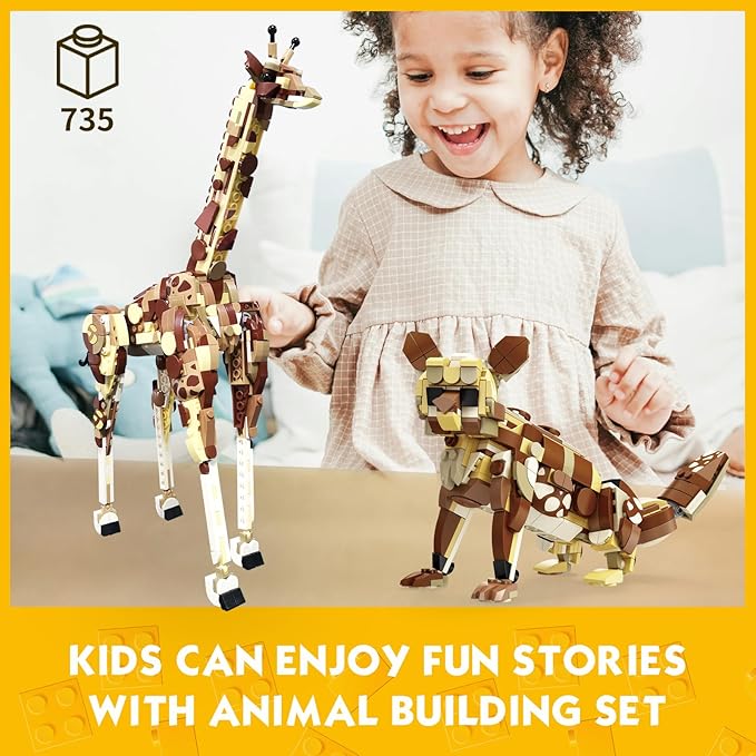 KAZI Creator 2 in 1 Wild Safari Animals Building Set Rebuilds into Giraffe or Corsac Fox Toy Figures Nature Toys for Kids Ages 8 Years Old and UpEaster Basket Stuffers