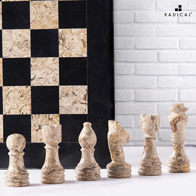 Radicaln Marble Chess Set 12'' Inches Black and Coral Handmade Luxury Board Games for Adults Ideal Marble Chess Board Game Set &amp Chess Pieces for Home Decor
