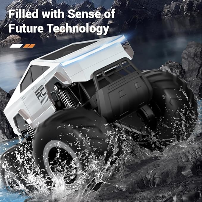 1:16 Cybertruck Remote Control Car 2.4 GHz 4WD Amphibious Off-Road Pick-up Truck with LED Light Waterproof Monster Truck Hobby RC Cars Toys for Teen Adults