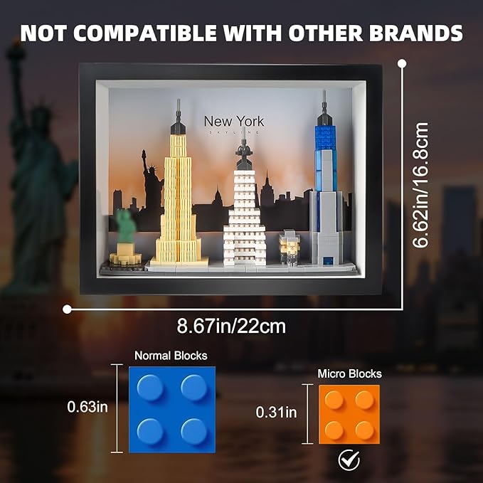 New York City Skyline Micro Block Building Set World Famous Architecture Model 3D Wall Art Home Office Décor Landmarks Collectible Model Kit Toy Gift for Adults Teens 14+ (759PCS)