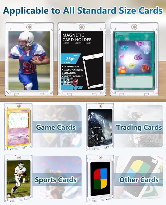 25ct Magnetic Card Holders: 35 pt Magnetic Cards Case for Trading Cards U-V Protection Hard Plastic Card Protectors for Sports Baseball Game Standard Display