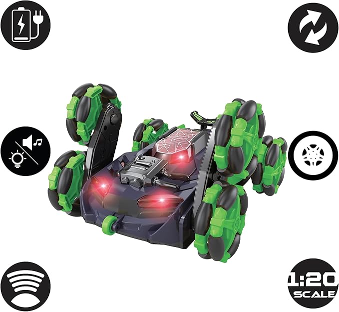 LEXiBOOK Crosslander® Flip Remote Control car up to 8km/h 360° Figure Sound and Light Effects Smoke Jet 6 Wheels Rechargeable RC45
