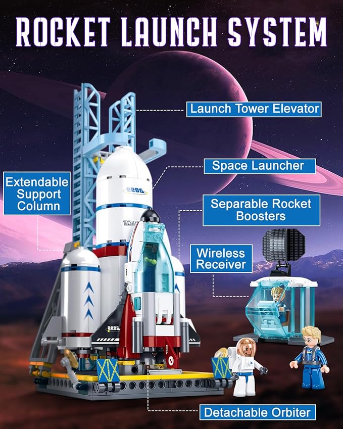 City Space Launch Center Building Set Rocket Launchpad Building Kit with 4 Astronaut Minifigures for STEM Role-Play Gift Toys for Boys 6-12 Compatible with Lego Space 424 PCS