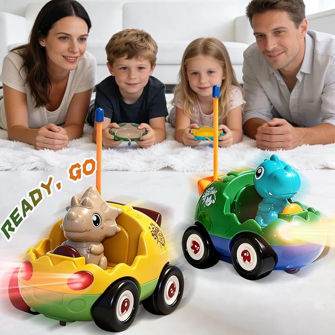 TOPLIVING 2-Pack Remote Control Dinosaur Car Toys for Toddler Ages 18+ Months 2 3 4 5 Year Old Dino RC Vehicle with LED Lights Music Christmas Birthday Gift for Boys &amp Girls