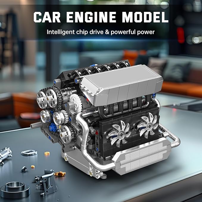 Mould King 10213 Car Engine Building Sets Intelligent Chip Drive Engine Model Kit That Runs Build Your Own STEM V8 Engine Model Toys for Adults Collections Home or Office Décor (744+ PCS)