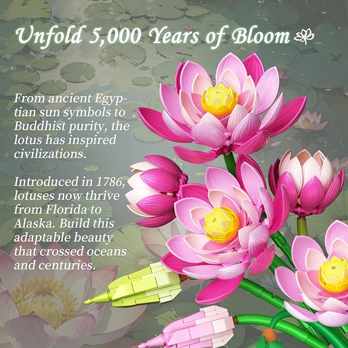 Lotus Flowers Botanical Building Set with Vase Compatible with Lego Flowers Botanicals Collection Pink Artifcial Flower Bouquet with Vase for Indoor Outdoor 710 PCS