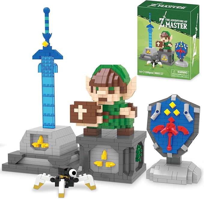 Finger Rock Link Building Set Game Action Figure Building Kit 4 in 1 BOTW Holding Master Sword and Hylian Shield Guardian Toys Gifts for Adults Teens 14+ (1200 PCS)