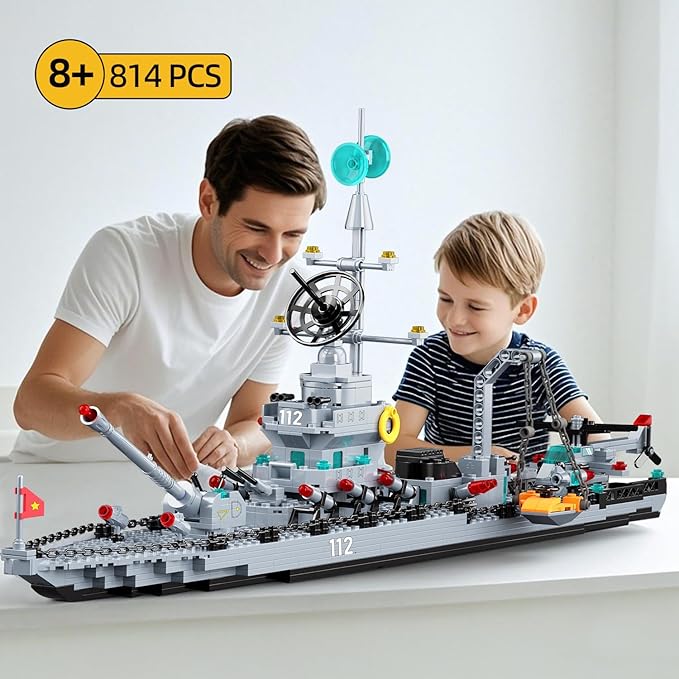 Battleship Building Block Set 6-in-1 X-Large WW2 Military Battle Ship Aircraft Carrier Toys Navy Warship MOC Model Kits Ideas Birthday for Adults Men Boys Age 8-12 8-14 8+