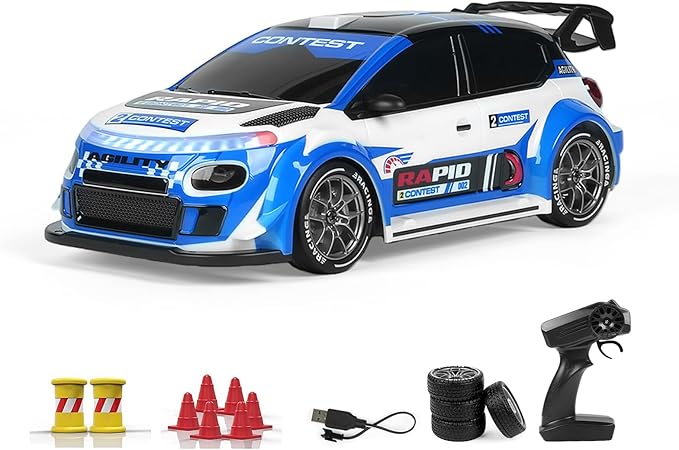 BRRRRT 1:24 Remote Control Rally Car4WD High Speed Remote Control Cars with LED LightsDrift Car for Boys and Girls Age 6+ Blue