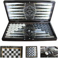 Park&ampOz Premium Turkish Backgammon and Checkers Set 19 Inch Handmade 2 in 1 Wooden Board Game with Glossy Finish Luxury Checkers and Dice Travel Friendly and Foldable (Black Marble)
