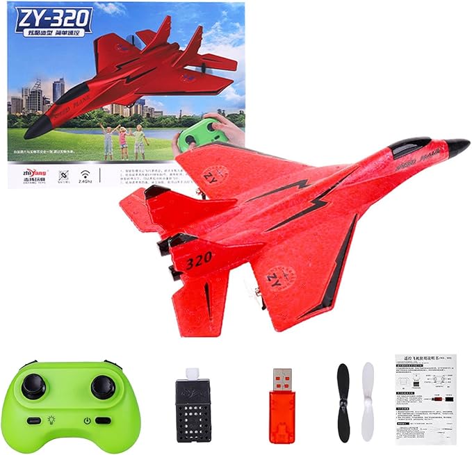 SU-35 Rc Model Fighter Jet with LED Lights | 2.4 Ghz Rc Remote Control Fighter Jet Glider with 3-Axis Gyro EPP Foam Twin-Motor Luminous Strip Easy to Fly &amp Crash-Resistant RC Aircraft (Red)