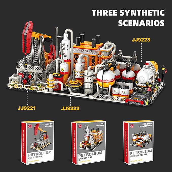 City Gas Station Building JJ9223 Set 743pcs Modular Chemical Plant Bricks Kit with Storage Tank &amp Lab Compatible with Lego City MOC Display Model for Adults &amp Kids Age 6+